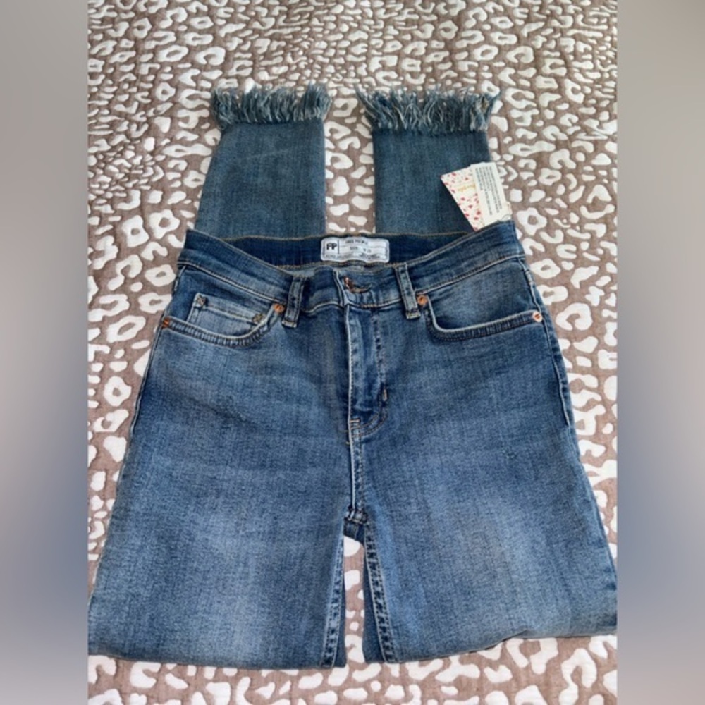 Free People Distressed Blue Ankle Jeans